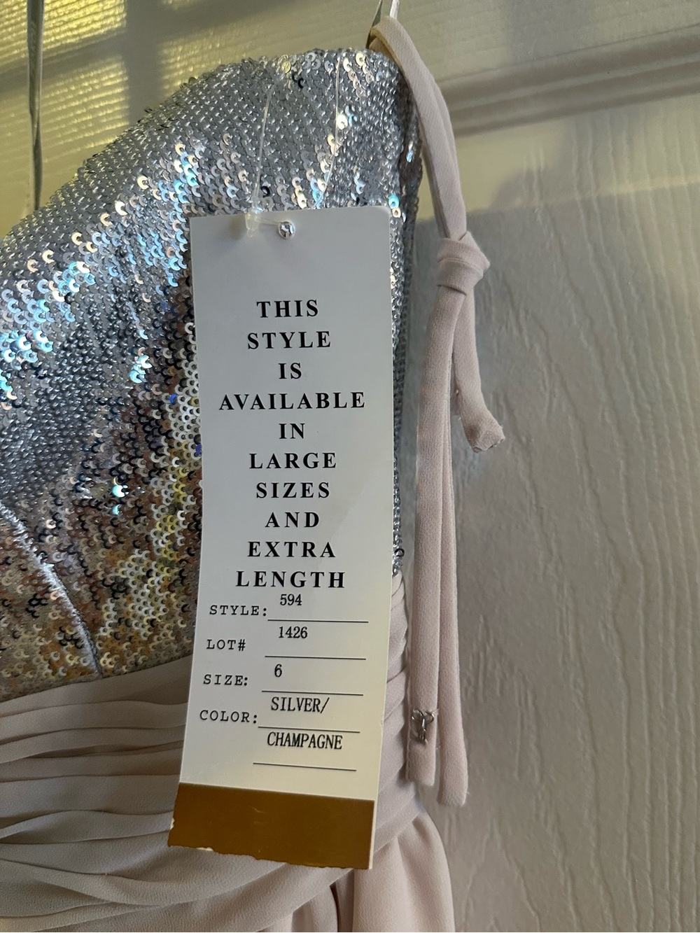 Bill Levkoff Silver Sequin Bodice Strapless Chiffon Dress - Picture 9 of 10